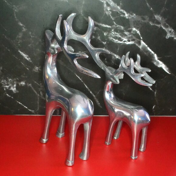 Pair Of Aluminum Reindeer Modern Brutalist Design MCM Holiday Decor - Picture 2 of 8